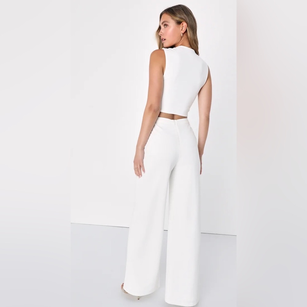 Lulu's Enticing Endeavors White Two-Piece Jumpsuit Medium - Picture 11 of 15